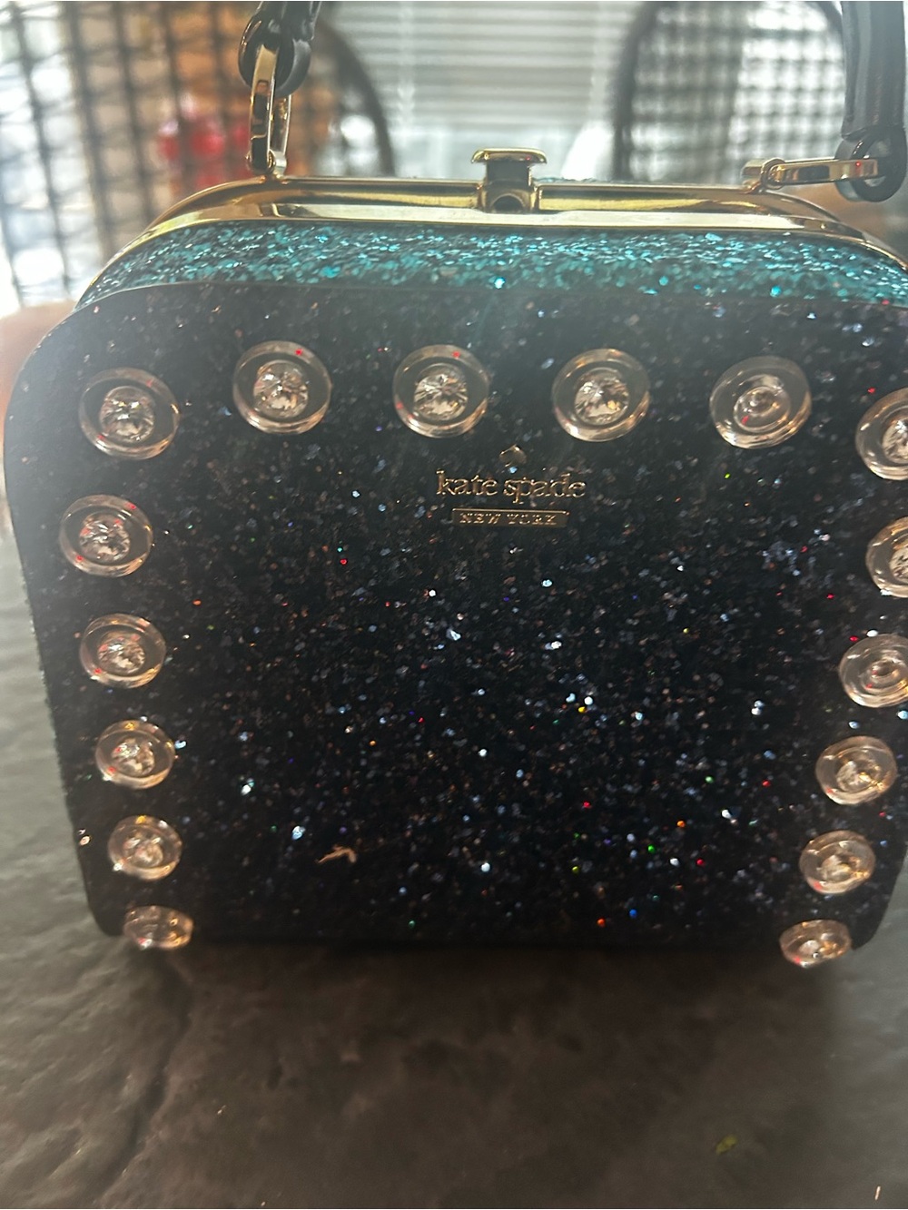 kate spade Navy & Teal Glitter Jeweled Top-Handle Mini Bag From the Miss Piggy - Picture 2 of 8